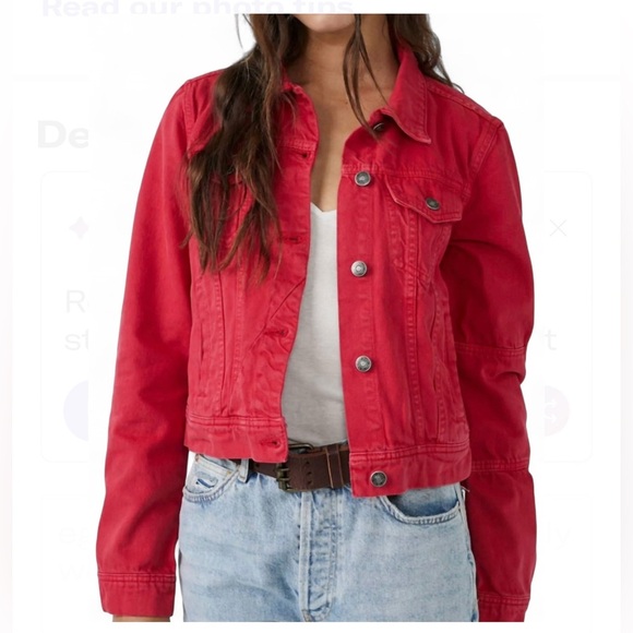 Free People Jackets & Blazers - Free People- Rumors strawberry spritz denim jacket-XS-EUC